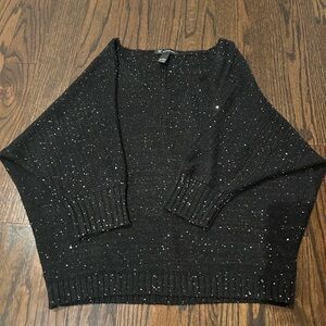 INC International Concepts Black Crew Neck Sweater with Sparkle
